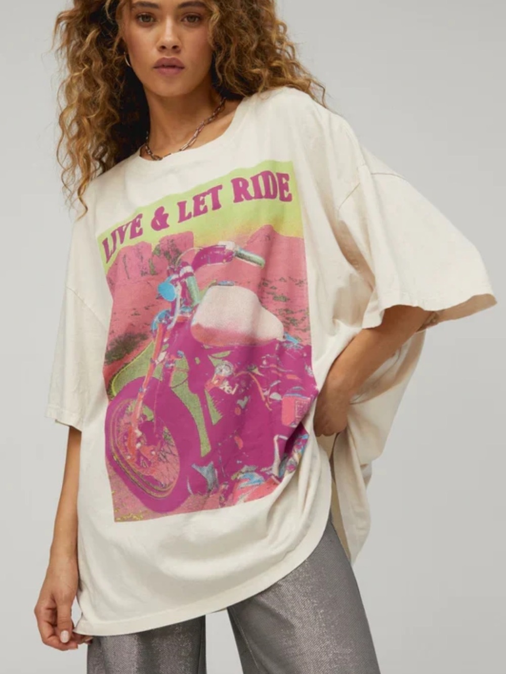 Daydreamer Live & Let Ride Graphic Tee White & Pink
